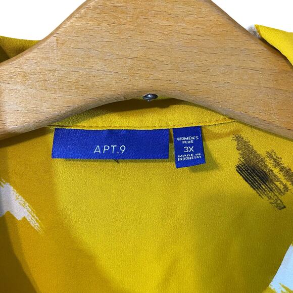 Apt. 9 Yellow Print Button Down Blouse Women’s Plus 3X Long Sleeve - Picture 4 of 6